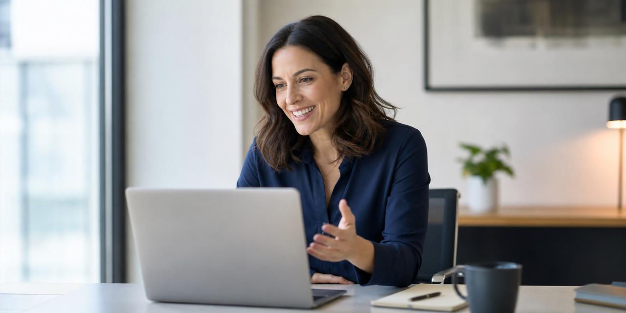 Professional on a laptop during an online business language session